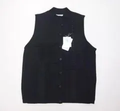 新品タグ付きリボンテープ＆ケーブル編み　上品なノースリーブカーデ（フリー）黒