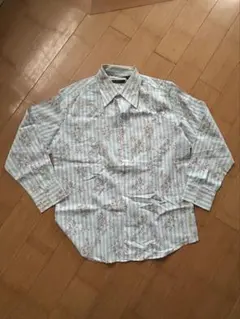 4YOU 水色 ストライプ 花柄 シャツ L