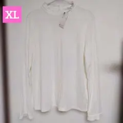 未使用品☆GU リブフリルネック長袖Tシャツ　XL 　オフオワイト