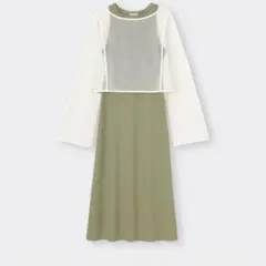 オリーブグリーン ロングワンピースとクロップドトップスセット