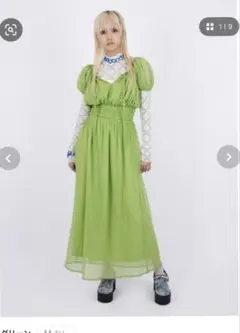 パメオポーズ Sheer Check 2way Dress グリーン ワンピース