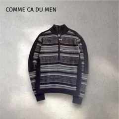 【美品】コムサメン ハーフジップ ニット セーター総柄 ストライプ メンズS-M