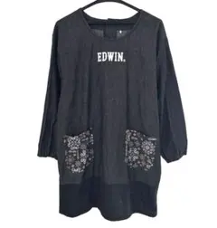 【美品】EDWIN エドウィン　ブラックデニム　割烹着　スモック　エプロンのサムネイル