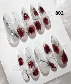 802現品ネイルチップ　ちゅるん薔薇ギャルシズニルック ロングネイル 推し地雷