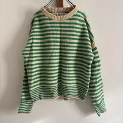 BEAMS BOY ラムウール100％　ボーダークルーネックニット