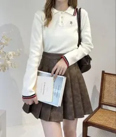 ベア刺繍入り長袖ポロニットのサムネイル