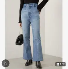 Chico 裾スリットフレアデニムパンツ ブルー S