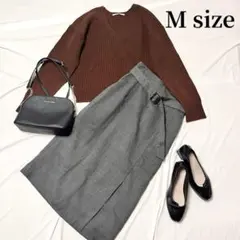 【コーデ売り】長袖リブニット＋チェック柄ロングスカート　まとめ売り　Mサイズ相当