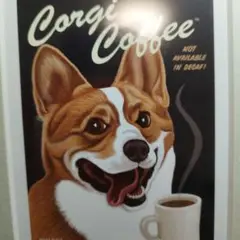 レトロ ペット　コーギーコーヒー　絵　額入り