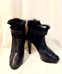 【ただいまタイムセール中】エンポリオアルマーニレザー ファー ハイヒールブーツ