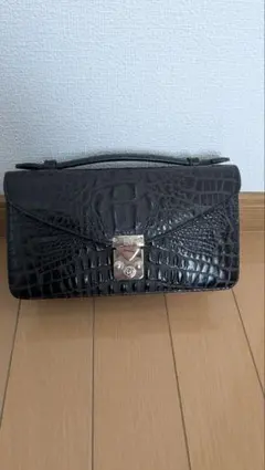 新品未使用！！クロコダイル型押し ハンドバッグ ブラックのサムネイル