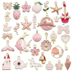 1084) 31個 カン付き ピンク チャーム アソート 手芸 装飾 パーツ