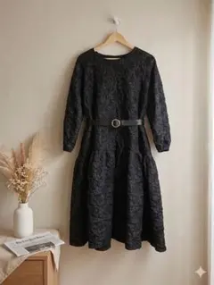 ジャガード風 ブラックワンピース ゆったり 七五三 お宮参り マタニティ