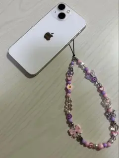 ビーズストラップ 携帯ストラップ♡ lavender×pink