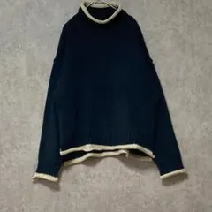 ハイネックニット(M)長袖＊サイドスリット＊バイカラー＊ゆるダボ＊セーター＊配色