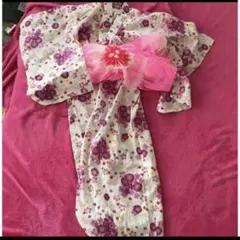 美品　110cm 浴衣　帯　セット　ピンク　白