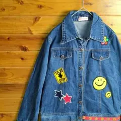 Gジャン　ジージャン　デニムジャケット　ジーンズ　デニム　ワッペン　刺繍　Ⅼ