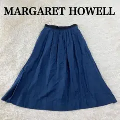 マーガレットハウエル　タックスカート　リネン100% ネイビー　ナチュラル