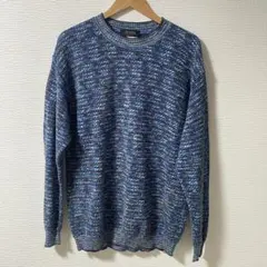 イタリア製 ヴィンテージ 3Dニット セーター XL 青 マルチカラー 幾何学