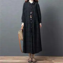 ロングワンピース レディース ワンピース チェック柄 体型カバー