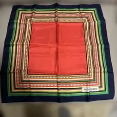 イヴサンローラン スカーフ ボーダー シルク レッド ネイビーイエローグリーン