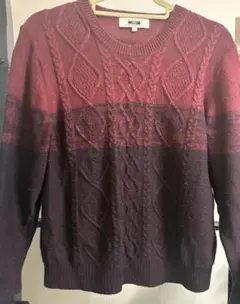 ウール100% ケーブルニット ワインレッド S相当