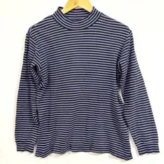 【希少配色】ユニクロ ボーダー モックネック長袖Tシャツ（M）パープル