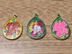 大倉トーイ　ペンダントトップ①3点セット　チャーム　ティアドロップ　花