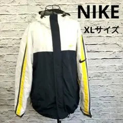 【00s】NIKE ナイロンジャケット 裏フリース 刺繍ロゴ XL ゆるだぼ 白