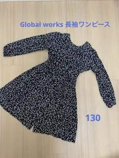 Global works 長袖ワンピース　130 黒花柄