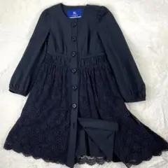 バーバリーブルーレーベル　フラワーレースコート　ノバチェック　コットン　ネイビー