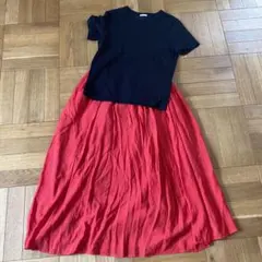 ロングスカート　赤　フレア　Lサイズ
