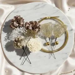 ドライフラワー 金 可愛い 成人式 髪飾り 振袖 花 水引 卒業式 七五三 前撮