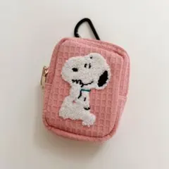 サガラ刺繍スヌーピーピンクワッフル生地ミニポーチ