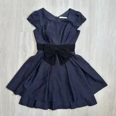 ネイビー リボン付き フレアドレス　7号