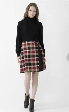 美品 クレストブリッジチェックハーフループツイードキルトミニスカート