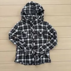 ピンクラテフード付きチェックシャツ ネルシャツMサイズ160