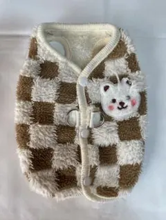 犬服　チェック柄くま刺繍ベスト　Sサイズ