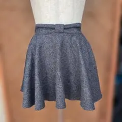 Bye Bye バイバイ　ウエストリボン　フレア　ミニ丈スカート　グレー　M