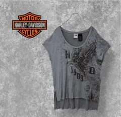 【希少】ハーレーダビッドソン ノースリーブTシャツ グラフィックロゴグレー L