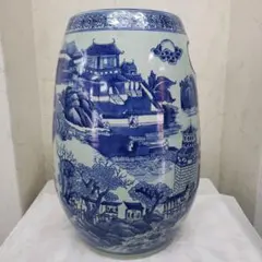 蔵出し特価　景徳鎮陶器製花瓶 風景画デザイン　持ち手付き