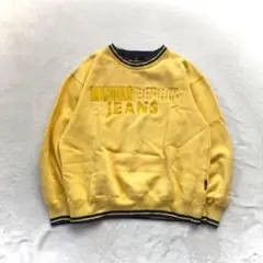 a128 ミチコロンドンジーンズ ビッグロゴスウェット M 黄 トレーナー 刺繍