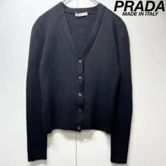 希少 美品 PRADA ウール デザイン 長袖 ニット カーディガン 38