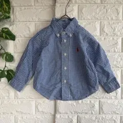 【15642】ラルフローレン 12M 80 青 ギンガムチェック シャツ 古着