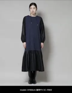 NANO universeワンピース ハシゴレーススリーブ異素材コンビワンピース