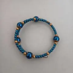 青と金色のビーズ ブレスレット