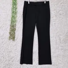 E290ユニクロストレッチパンツフレアアンクルパンツ 黒美脚センタープレス