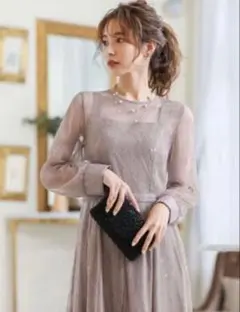 2way バックリボン総レース結婚式ワンピースドレス(ベージュ)