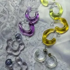 clear ピアス セット パープル y2k フラワー ネオンカラー 平成