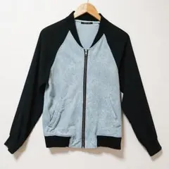 【one way】ブルゾン◆ラグラン 袖のみ透け感あり ブルー 黒 Mサイズ